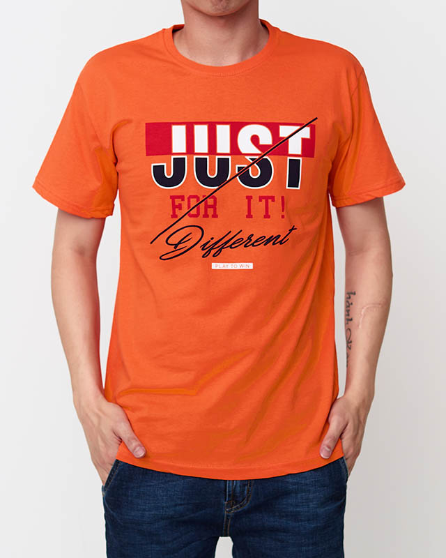Oranžové trendy pánské tričko s potiskem - Oblečení