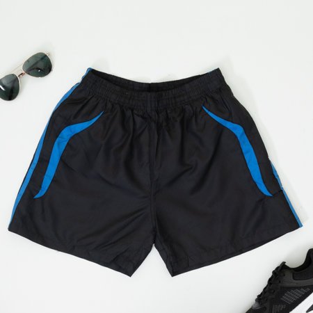 Pánské černé sportovní kraťasy s kobaltovými vložkami - Oblečení