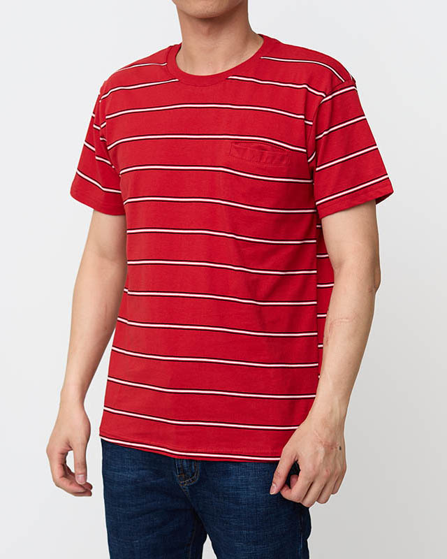Pánské červené bavlněné pruhované tričko - oblečení