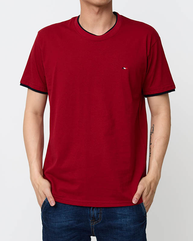 Pánské kaštanové bavlněné tričko - Oblečení