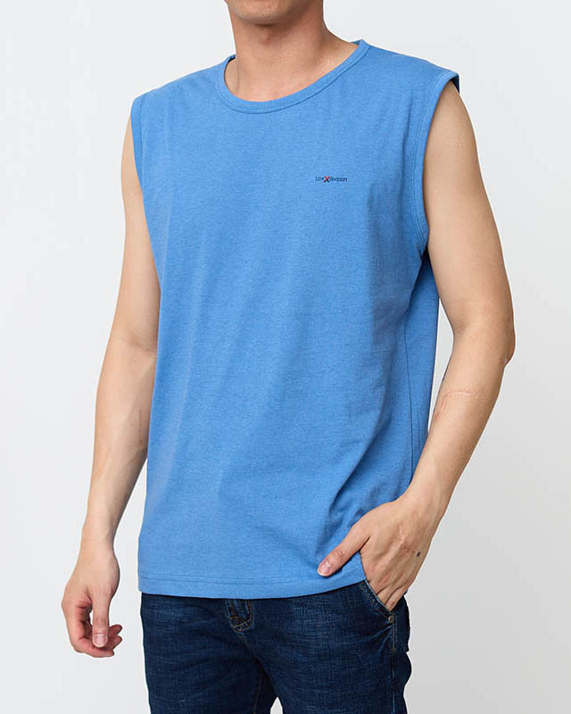 Pánské kobaltové tričko bez rukávů - Oblečení