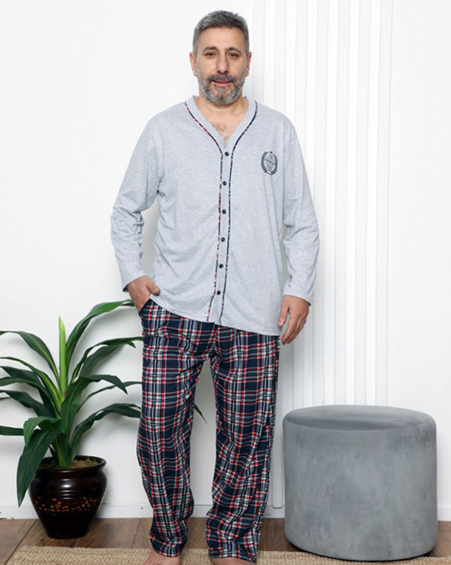 Pánské pyžamo na knoflíky v šedé barvě- Oblečení