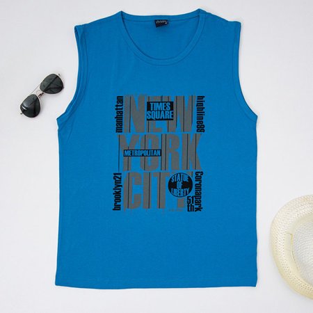Pánské tyrkysové bavlněné tričko s nápisy - Oblečení