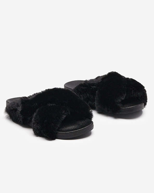 Pantofle s kožíškem v černé barvě Mashte - Obuv