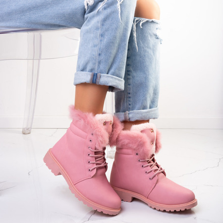 Růžové boty s ozdobnou kožešinou Massinea - Obuv
