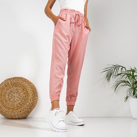 Růžové dámské kalhoty s puntíky PLUS SIZE - Oblečení