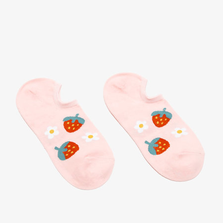 Růžové dámské kotníkové ponožky s jahodami - Spodní prádlo
