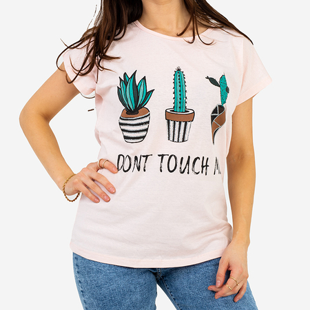Růžové dámské tričko s kaktusovým potiskem - Oblečení