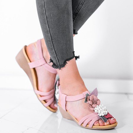 Růžové klínové sandály s ozdobnými květinami Dormina - Obuv