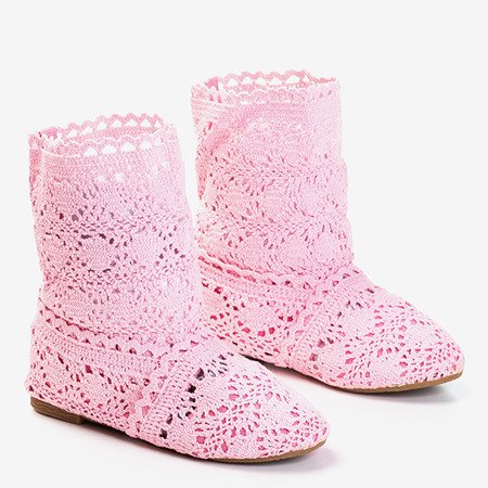 Růžové krajkové dětské pantofle Abigale - Obuv