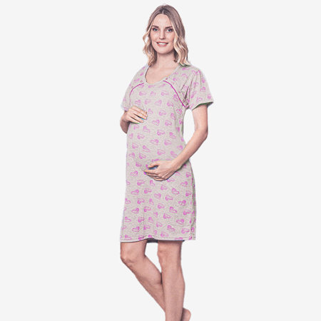 Šedá těhotenská košile s růžovými srdíčky - Oblečení