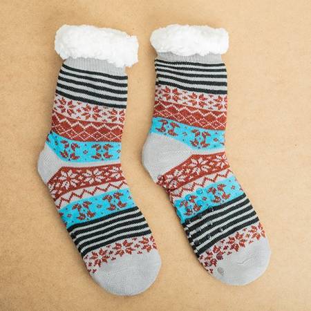 Šedé dámské ponožky s barevnými vzory - ponožky