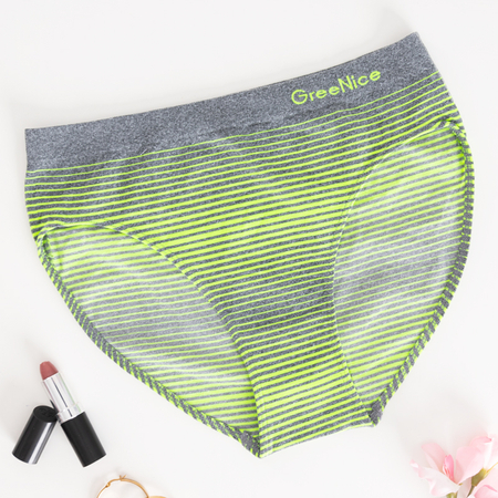 Šedé dámské slipy s neonově zelenými pruhy - Spodní prádlo
