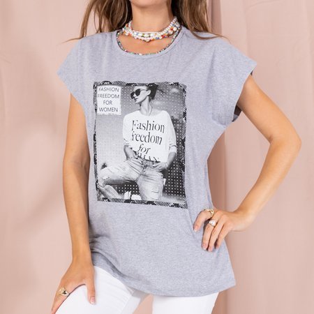 Šedé dámské tričko s potiskem - Oblečení