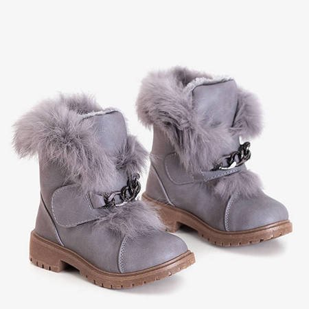 Šedé dětské sněhové boty s kožešinou Enili - obuv
