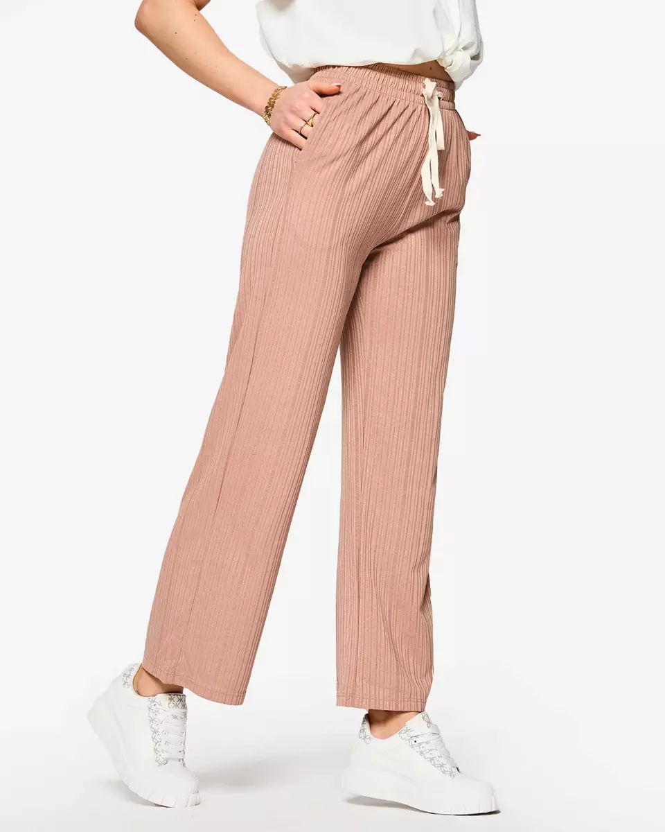 Světle hnědé dámské široké žebrované kalhoty - Oblečení