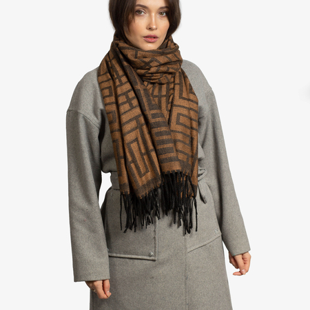 Tmavě hnědý vzorovaný dámský teplý šátek - Doplňky