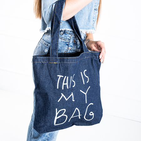 Tmavě modrá dámská látková kabelka s nápisem „This is my bag“ - Kabelky