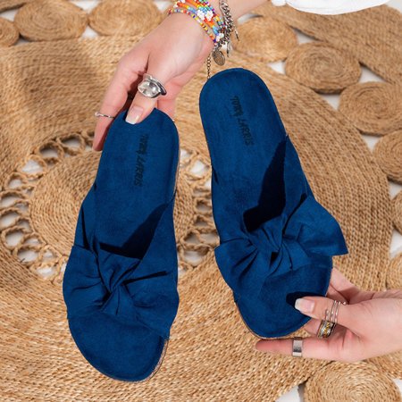 Tmavě modré dámské pantofle s mašlí Alanza - Obuv