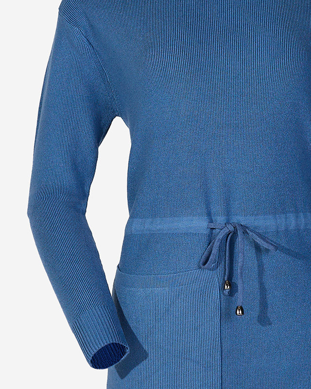Tmavě modré dámské svetrové šaty s rolákem - Oblečení