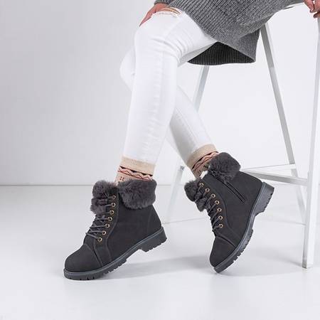 Tmavě šedé dámské boty s kožešinou Maklai - obuv