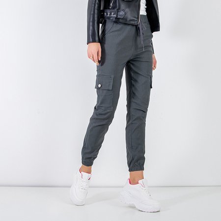 Tmavě šedé dámské nákladní kalhoty s kapsami - Oblečení