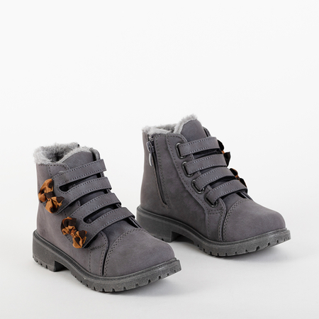 Tmavě šedé dívčí boty se suchým zipem Laxia- Obuv