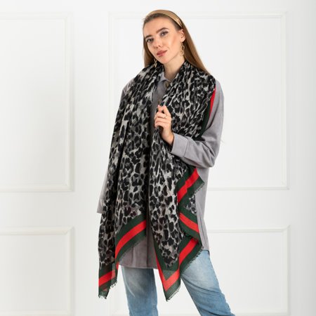 Tmavě šedý dámský šátek s leopardím potiskem - Příslušenství