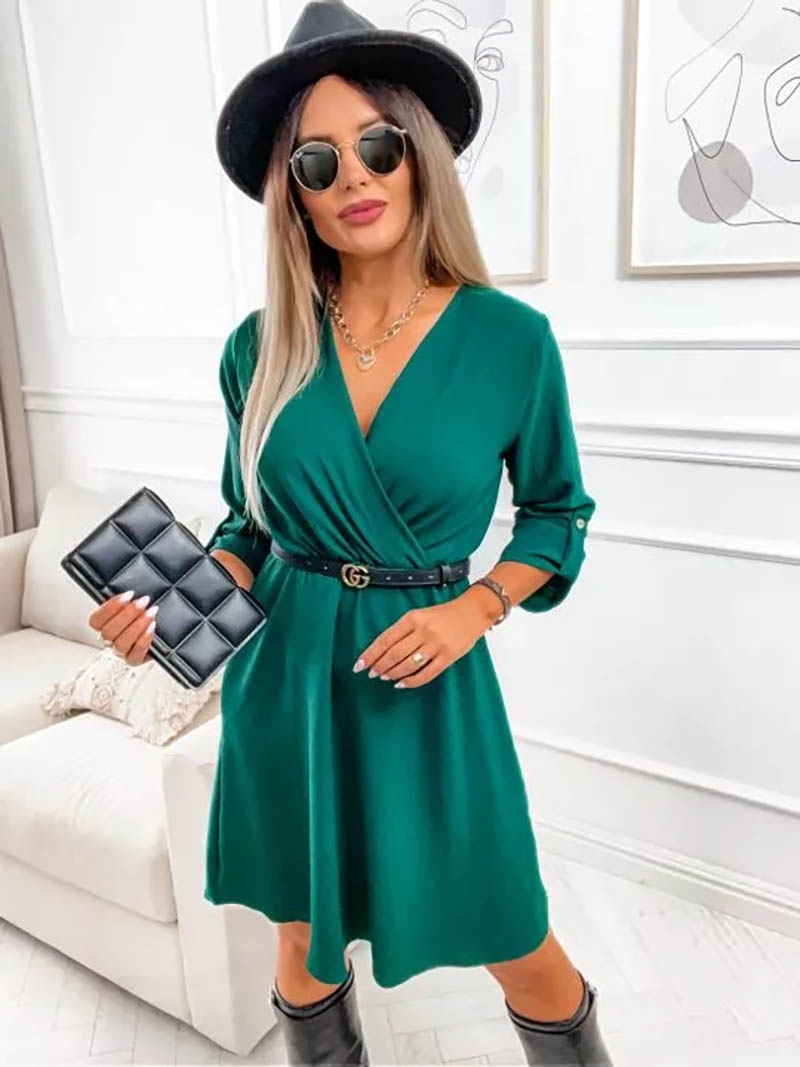 Tmavě zelené dámské krátké šaty - Oblečení