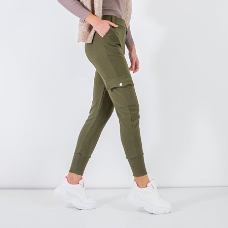 Tmavě zelené dámské nákladní kalhoty s kapsami - Oblečení