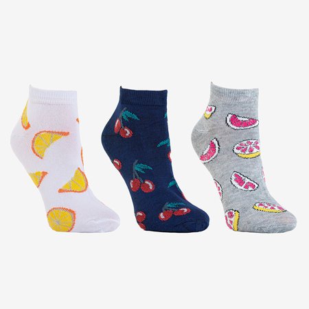 Vícebarevné dámské nohy v ovocném tisku 3 / balení - ponožky