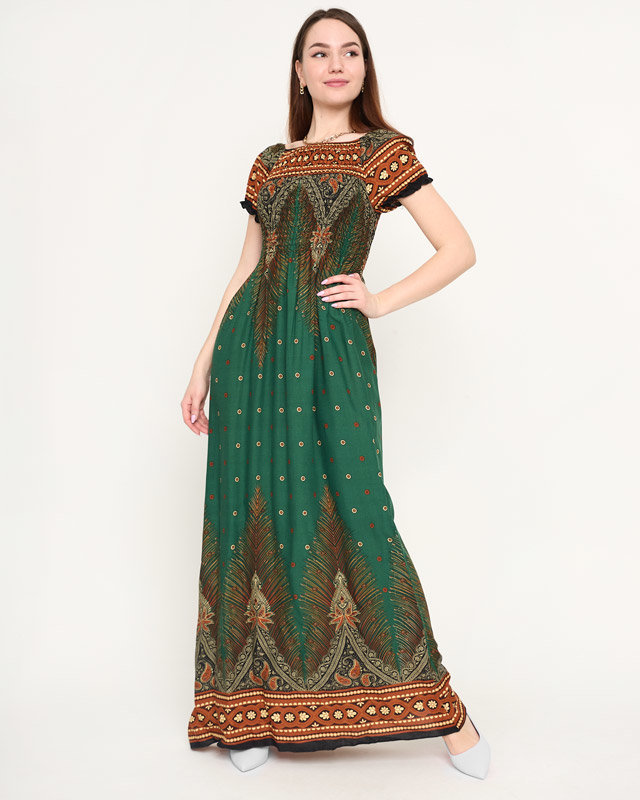 Zelené dámské maxi šaty se vzorem - Oblečení