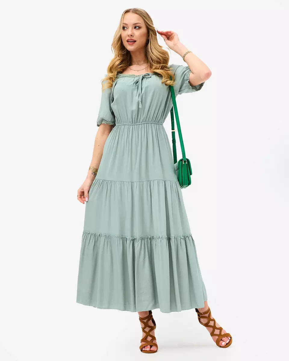Zelené dlouhé dámské šaty s krátkým rukávem- Oblečení