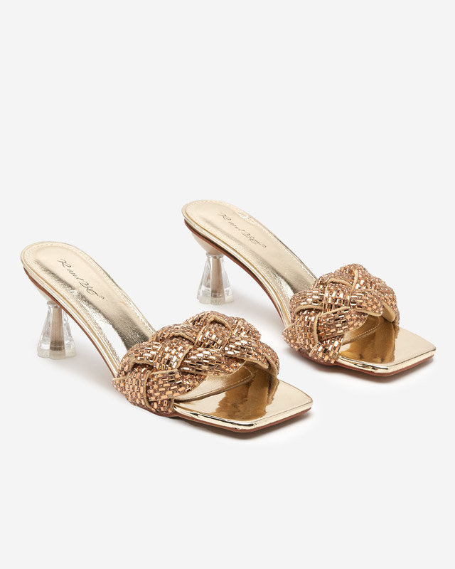 Zlaté lakované pantofle na nízkém podpatku Sipeno - Obuv