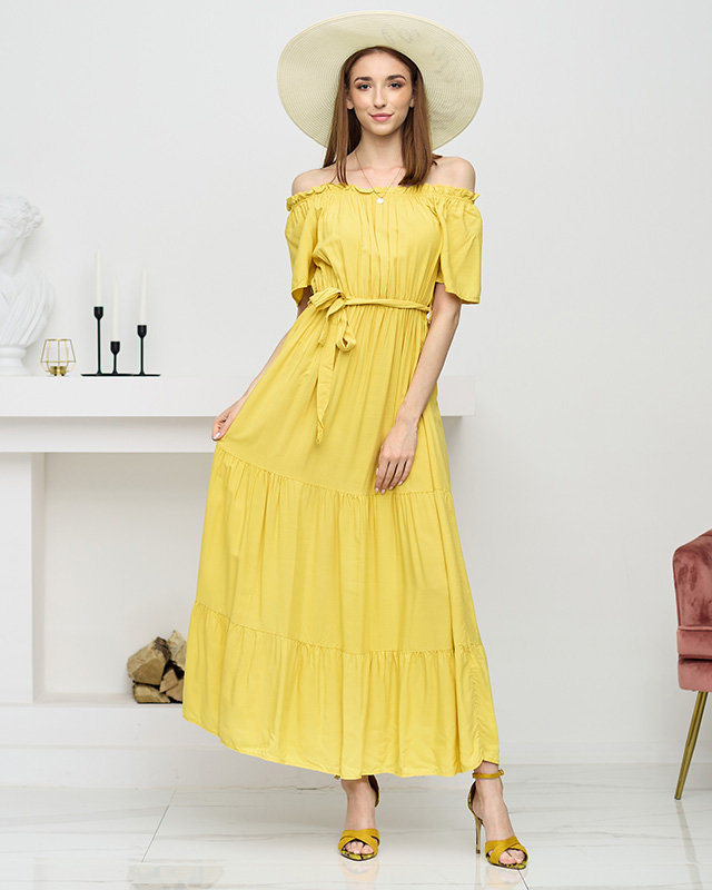 Žluté dámské midi šaty s otevřenými zády - Oblečení