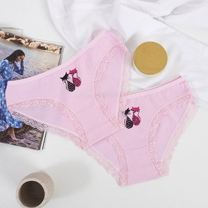 3 / balení Růžové dámské krajkové kalhotky - spodní prádlo