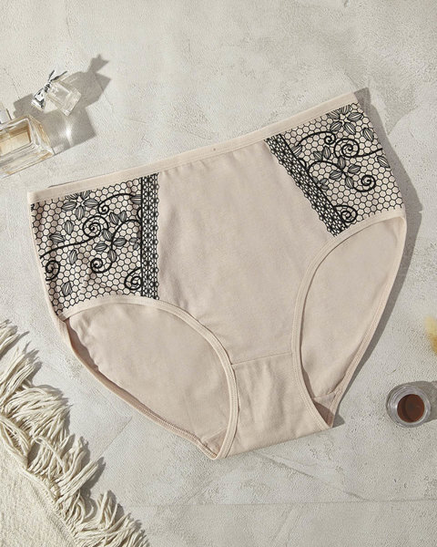 Béžové bavlněné dámské kalhotky se vzorem PLUS SIZE - Spodní prádlo