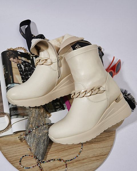 Béžové dámské boty na kotvě s řetízkem Fefricca- Obuv