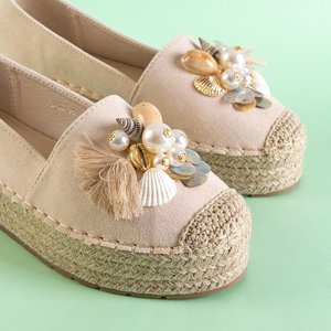 Béžové dámské espadrilky na platformě s dekoracemi Ainura - obuv