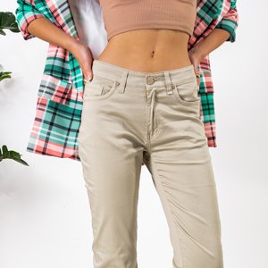 Béžové dámské jednoduché látkové kalhoty PLUS VELIKOST - Oblečení