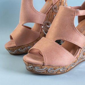 Béžové dámské klínové sandály s flitry Terou - obuv