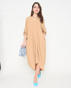 Béžové dámské oversize midi šaty - Oblečení