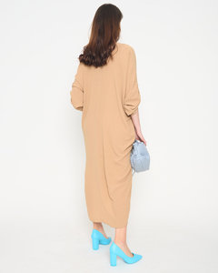 Béžové dámské oversize midi šaty - Oblečení