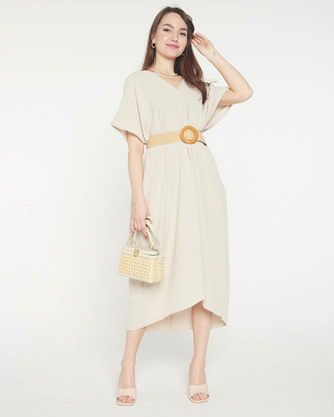 Béžové dámské oversize šaty s páskem - Oblečení