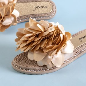 Béžové dámské pantofle Etain s květinami - obuv