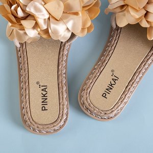 Béžové dámské pantofle Etain s květinami - obuv