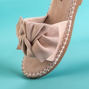 Béžové dámské pantofle s mašlí Bonehas - Footwear