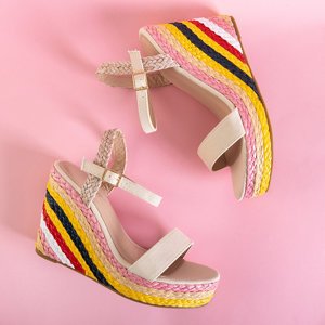 Béžové dámské sandály na barevném klínku Aropaho - obuv