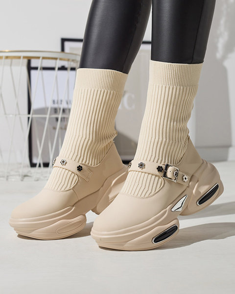 Béžové dámské sportovní boty se svrškem a'la sock Folden- Obuv