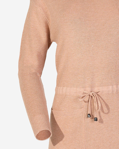 Béžové dámské svetrové šaty s rolákem - Oblečení